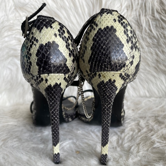 SAINT LAURENT SNAKESKIN T STRAP CHAIN SANDALS - Picture 7 of 10